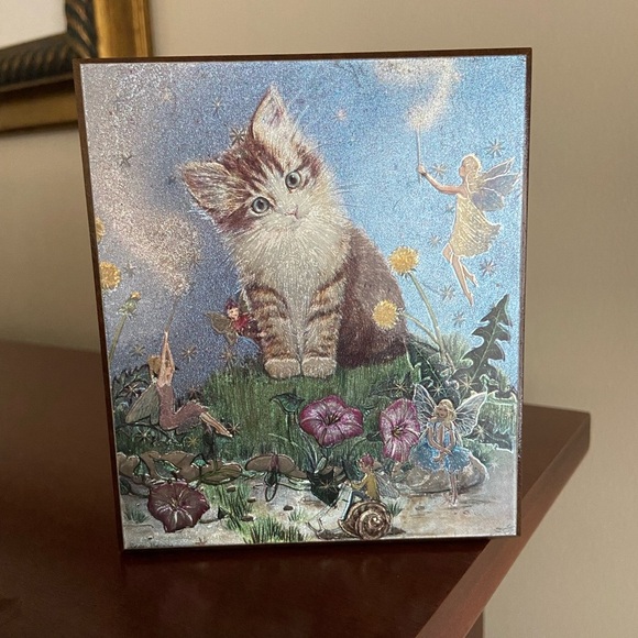 Vintage Kitten Cat and Fairy Foils Wooden Trinket Box Souvenir Cedar Box - Picture 1 of 12